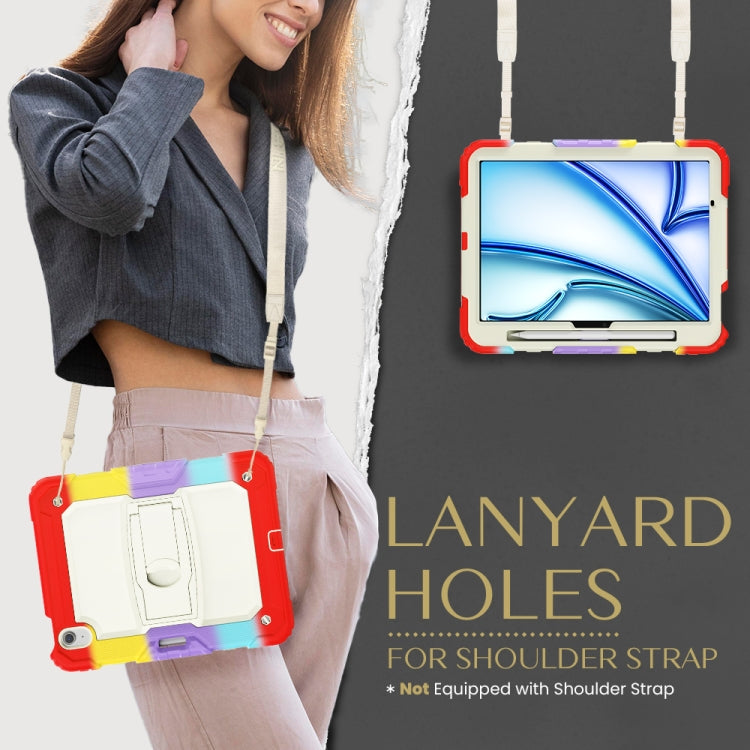 For iPad Air 11 2024 Silicone Hydric PC Tablet Case with Shoulder Strap & Holder(Camouflage Red)