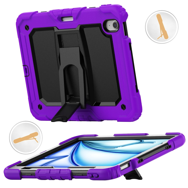For iPad Air 11 2024 Silicone Hydric PC Tablet Case with Shoulder Strap & Holder(Purple)