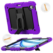 For iPad Air 11 2024 Silicone Hydric PC Tablet Case with Shoulder Strap & Holder(Purple)