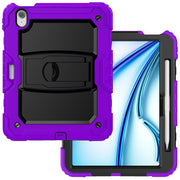 For iPad Air 11 2024 Silicone Hydric PC Tablet Case with Shoulder Strap & Holder(Purple)
