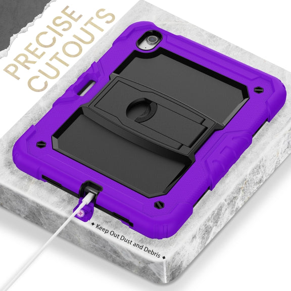 For iPad Air 11 2024 Silicone Hydric PC Tablet Case with Shoulder Strap & Holder(Purple)