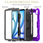 For iPad Air 11 2024 Silicone Hydric PC Tablet Case with Shoulder Strap & Holder(Purple)