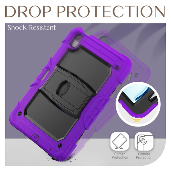 For iPad Air 11 2024 Silicone Hydric PC Tablet Case with Shoulder Strap & Holder(Purple)