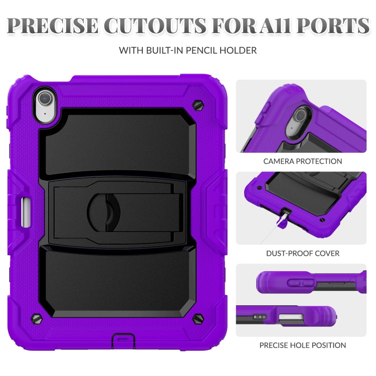 For iPad Air 11 2024 Silicone Hydric PC Tablet Case with Shoulder Strap & Holder(Purple)