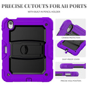 For iPad Air 11 2024 Silicone Hydric PC Tablet Case with Shoulder Strap & Holder(Purple)