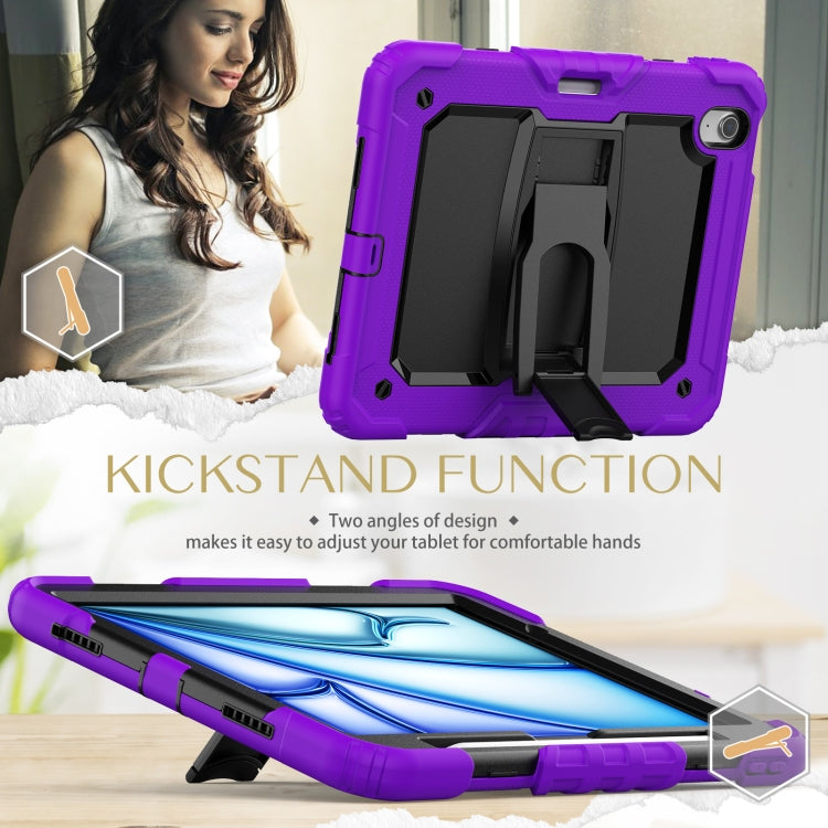 For iPad Air 11 2024 Silicone Hydric PC Tablet Case with Shoulder Strap & Holder(Purple)