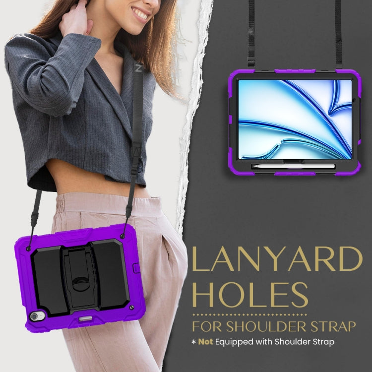 For iPad Air 11 2024 Silicone Hydric PC Tablet Case with Shoulder Strap & Holder(Purple)