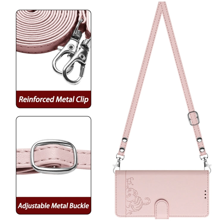 For Blackview A52 Cat Rat Embossed Pattern RFID Leather Phone Case with Lanyard(Pink)