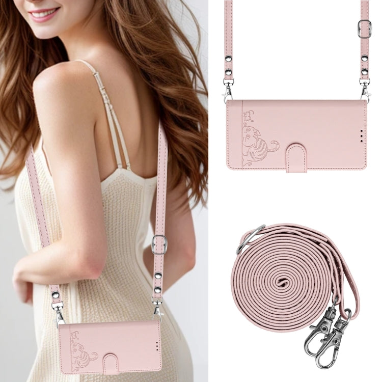 For Blackview A52 Cat Rat Embossed Pattern RFID Leather Phone Case with Lanyard(Pink)