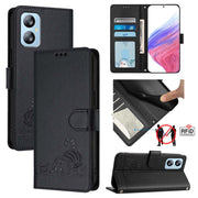 For Blackview A52 Cat Rat Embossed Pattern RFID Leather Phone Case with Lanyard(Black)