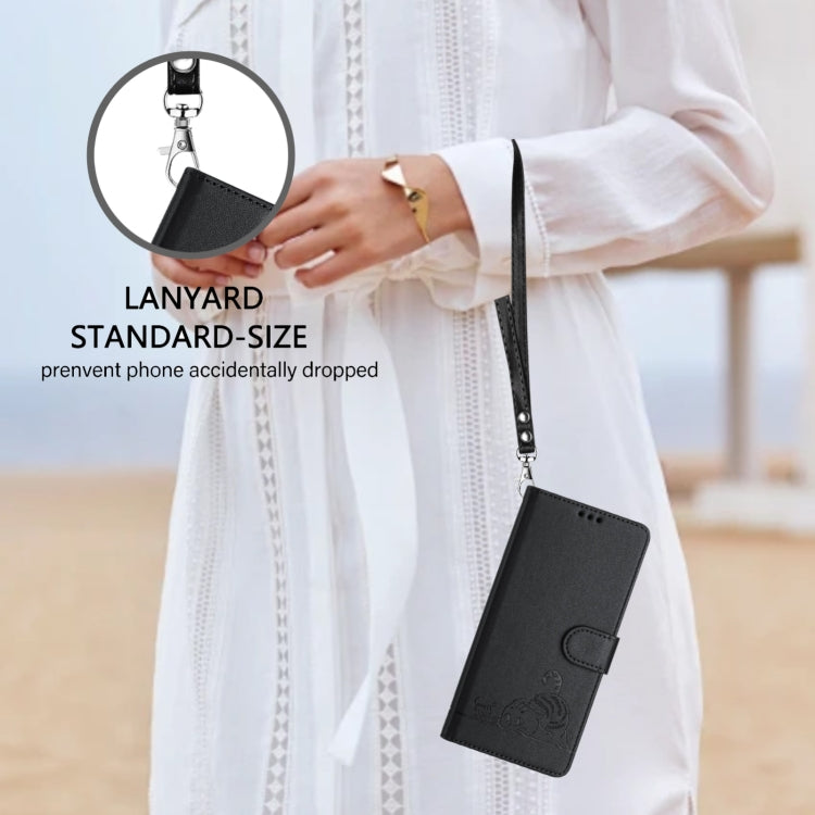 For Blackview A52 Cat Rat Embossed Pattern RFID Leather Phone Case with Lanyard(Black)