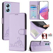 For Blackview A52 Cat Rat Embossed Pattern RFID Leather Phone Case with Lanyard(Purple)
