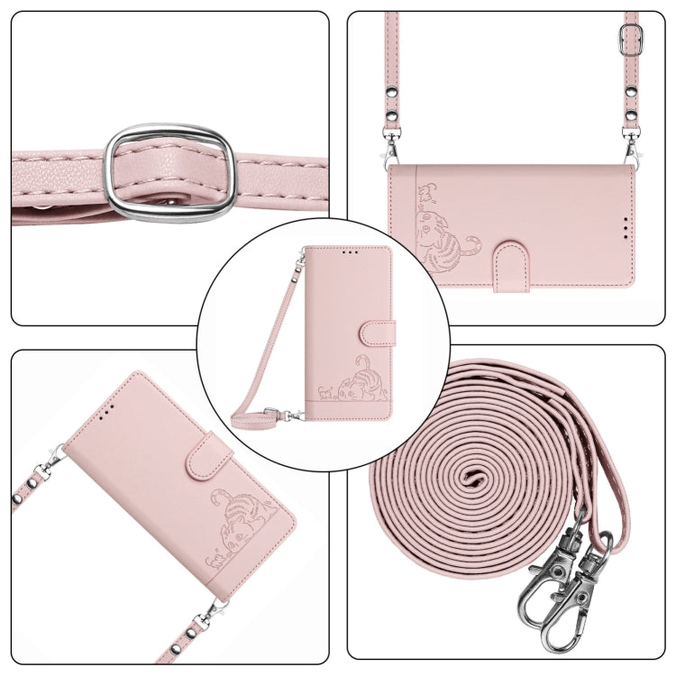 For Blackview A53 Cat Rat Embossed Pattern RFID Leather Phone Case with Lanyard(Pink)