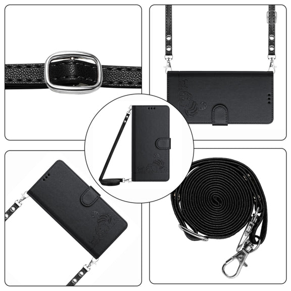 For Blackview A53 Cat Rat Embossed Pattern RFID Leather Phone Case with Lanyard(Black)