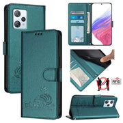 For Blackview A53 Cat Rat Embossed Pattern RFID Leather Phone Case with Lanyard(Peacock Green)