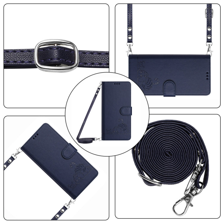 For Blackview A53 Cat Rat Embossed Pattern RFID Leather Phone Case with Lanyard(Blue)