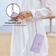For Blackview A53 Cat Rat Embossed Pattern RFID Leather Phone Case with Lanyard(Purple)