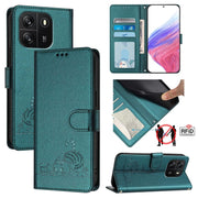 For Blackview Wave 6C Cat Rat Embossed Pattern RFID Leather Phone Case with Lanyard(Peacock Green)