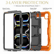 For iPad Pro 11 2024 Silicone Hydric PC Tablet Case with Shoulder Strap & Holder(Orange)