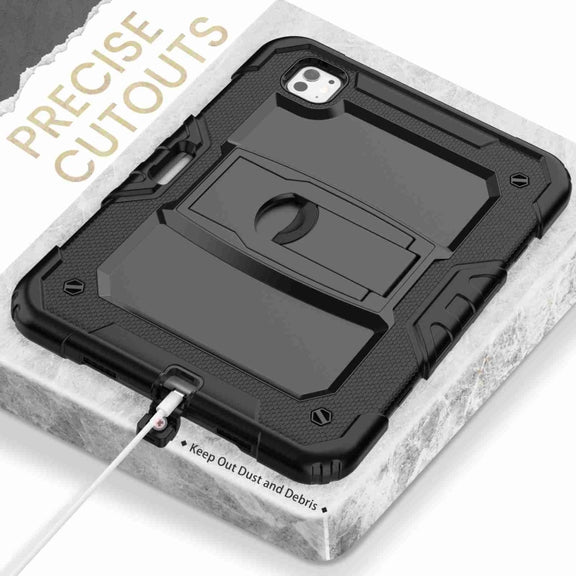 For iPad Pro 11 2024 Silicone Hydric PC Tablet Case with Shoulder Strap & Holder(Black)