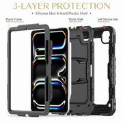For iPad Pro 11 2024 Silicone Hydric PC Tablet Case with Shoulder Strap & Holder(Black)
