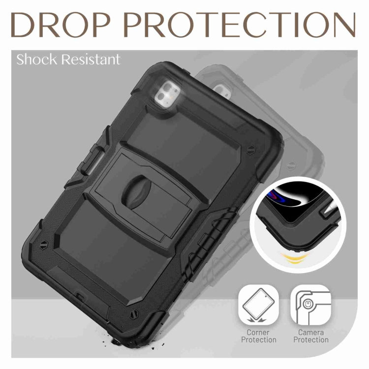 For iPad Pro 11 2024 Silicone Hydric PC Tablet Case with Shoulder Strap & Holder(Black)