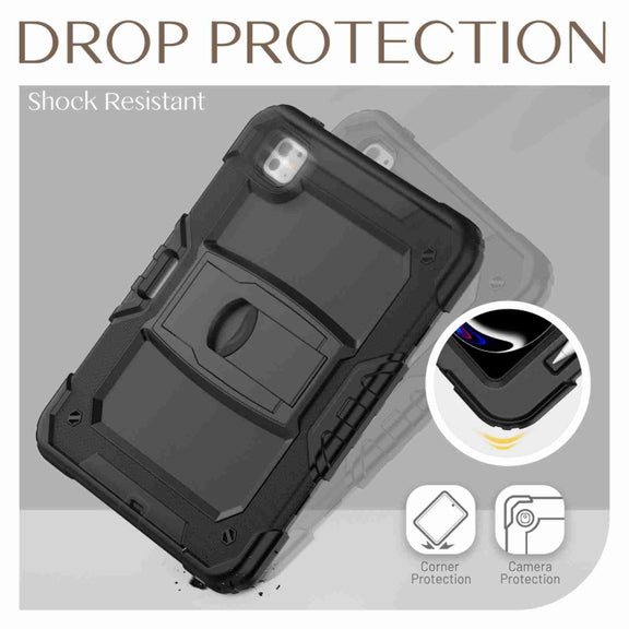 For iPad Pro 11 2024 Silicone Hydric PC Tablet Case with Shoulder Strap & Holder(Black)