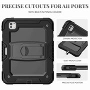For iPad Pro 11 2024 Silicone Hydric PC Tablet Case with Shoulder Strap & Holder(Black)