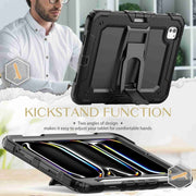 For iPad Pro 11 2024 Silicone Hydric PC Tablet Case with Shoulder Strap & Holder(Black)