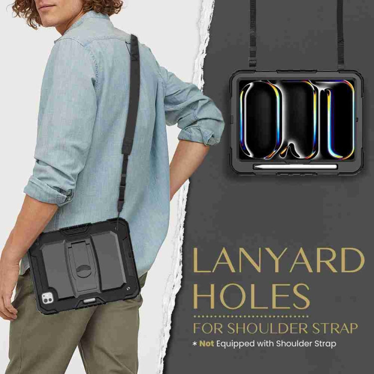 For iPad Pro 11 2024 Silicone Hydric PC Tablet Case with Shoulder Strap & Holder(Black)
