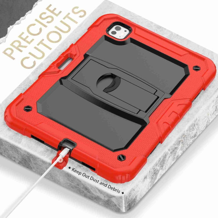 For iPad Pro 11 2024 Silicone Hydric PC Tablet Case with Shoulder Strap & Holder(Red)