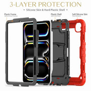 For iPad Pro 11 2024 Silicone Hydric PC Tablet Case with Shoulder Strap & Holder(Red)