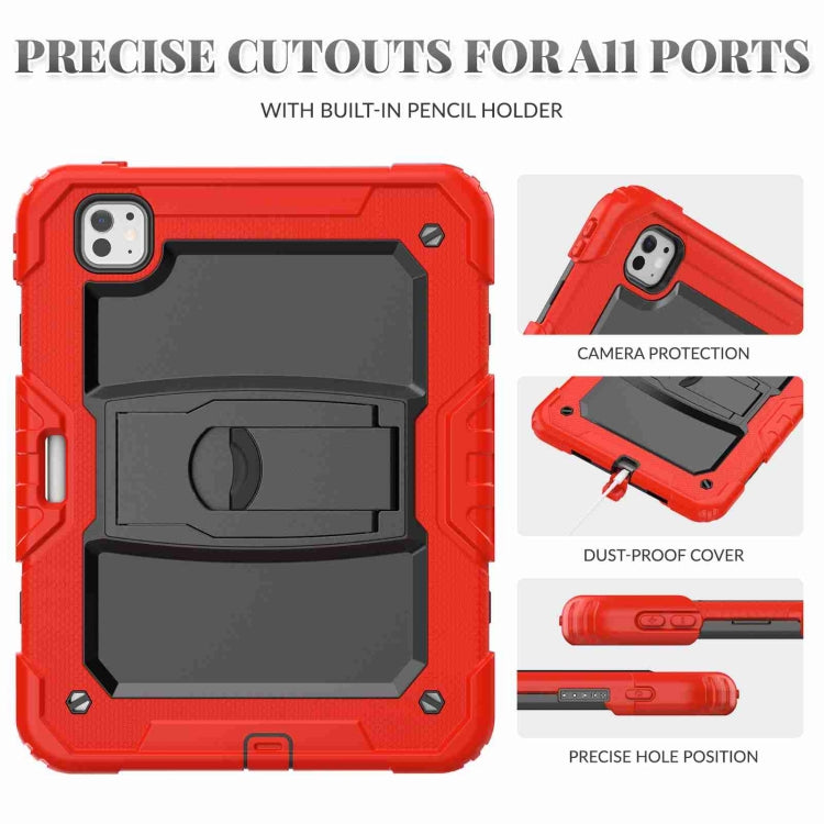For iPad Pro 11 2024 Silicone Hydric PC Tablet Case with Shoulder Strap & Holder(Red)