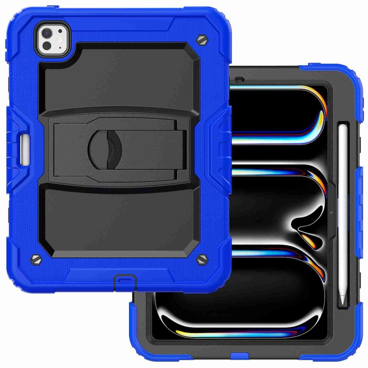 For iPad Pro 11 2024 Silicone Hydric PC Tablet Case with Shoulder Strap & Holder(Blue)