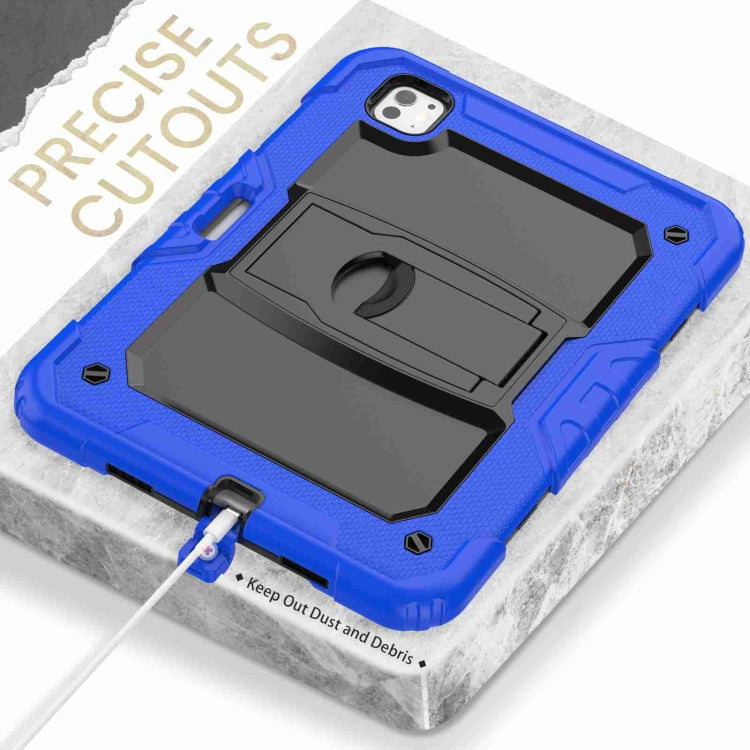 For iPad Pro 11 2024 Silicone Hydric PC Tablet Case with Shoulder Strap & Holder(Blue)
