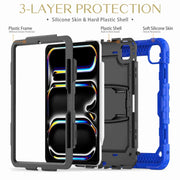 For iPad Pro 11 2024 Silicone Hydric PC Tablet Case with Shoulder Strap & Holder(Blue)