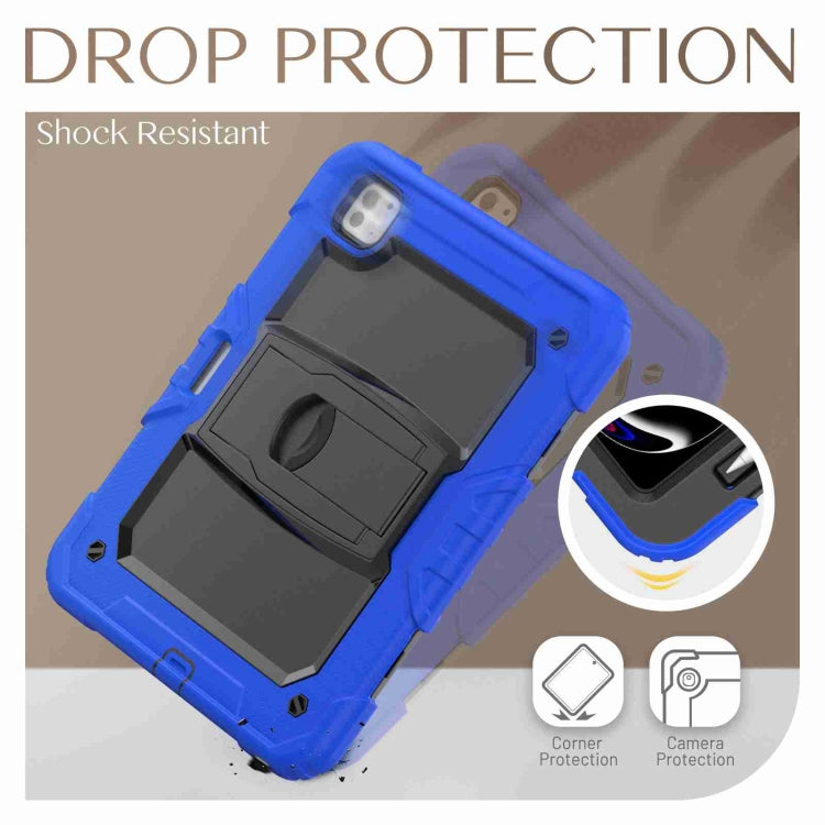For iPad Pro 11 2024 Silicone Hydric PC Tablet Case with Shoulder Strap & Holder(Blue)