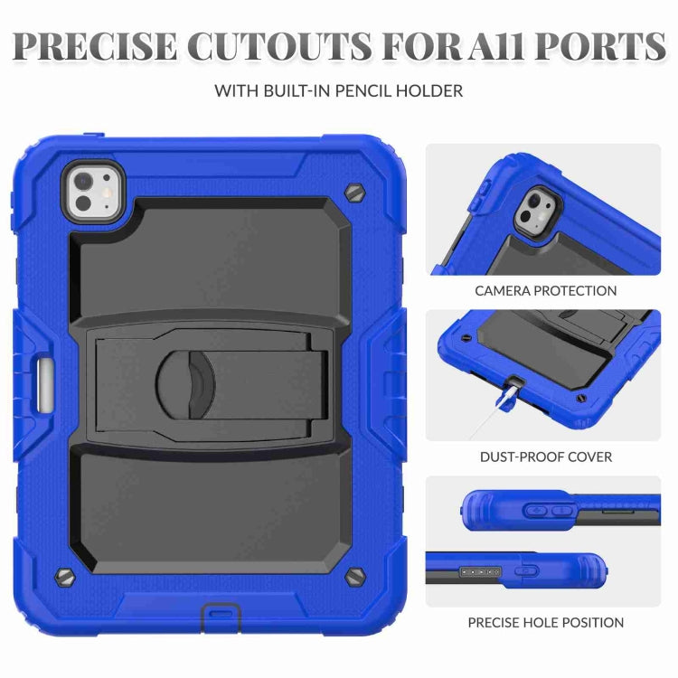 For iPad Pro 11 2024 Silicone Hydric PC Tablet Case with Shoulder Strap & Holder(Blue)