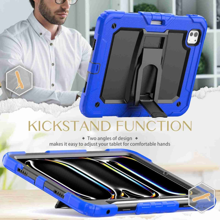 For iPad Pro 11 2024 Silicone Hydric PC Tablet Case with Shoulder Strap & Holder(Blue)