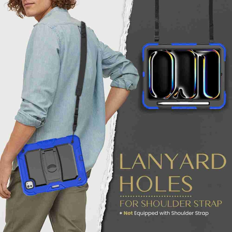 For iPad Pro 11 2024 Silicone Hydric PC Tablet Case with Shoulder Strap & Holder(Blue)