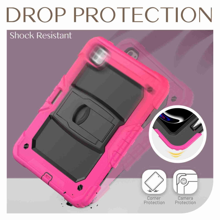 For iPad Pro 11 2024 Silicone Hydric PC Tablet Case with Shoulder Strap & Holder(Rose Red)