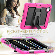 For iPad Pro 11 2024 Silicone Hydric PC Tablet Case with Shoulder Strap & Holder(Rose Red)