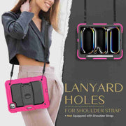 For iPad Pro 11 2024 Silicone Hydric PC Tablet Case with Shoulder Strap & Holder(Rose Red)