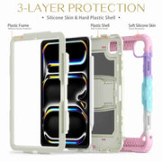 For iPad Pro 11 2024 Silicone Hydric PC Tablet Case with Shoulder Strap & Holder(Camouflage Pink)