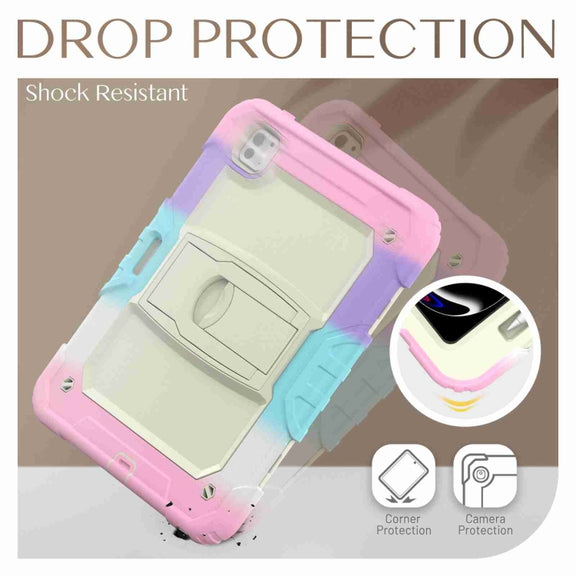 For iPad Pro 11 2024 Silicone Hydric PC Tablet Case with Shoulder Strap & Holder(Camouflage Pink)
