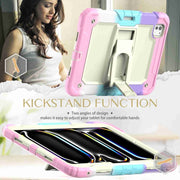For iPad Pro 11 2024 Silicone Hydric PC Tablet Case with Shoulder Strap & Holder(Camouflage Pink)