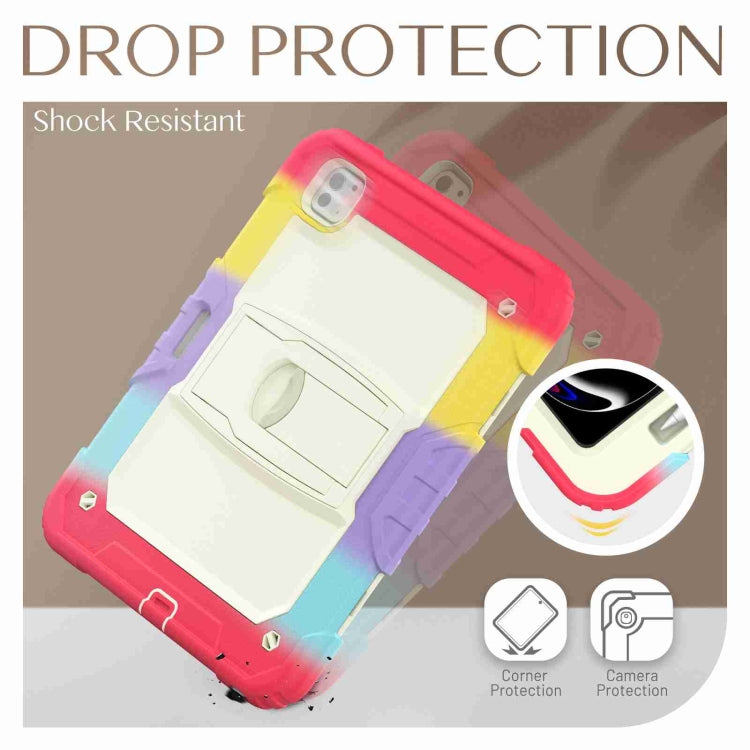 For iPad Pro 11 2024 Silicone Hydric PC Tablet Case with Shoulder Strap & Holder(Camouflage Red)