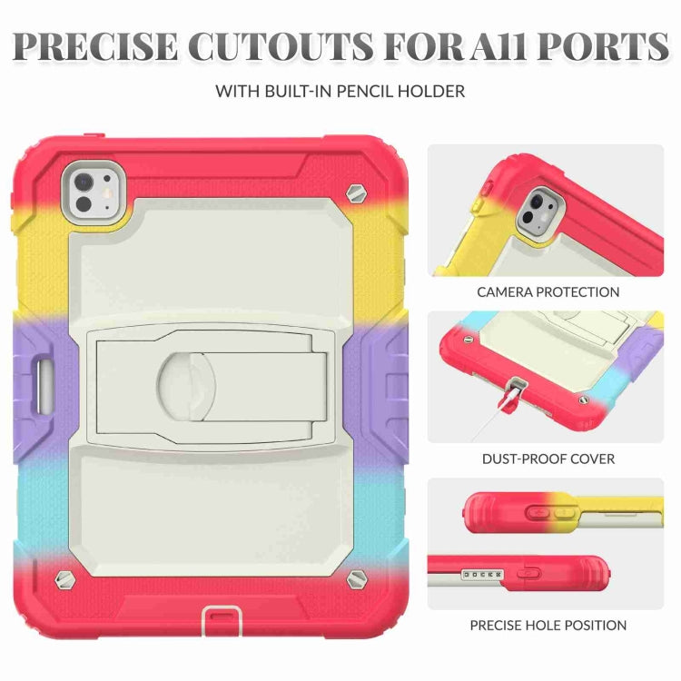 For iPad Pro 11 2024 Silicone Hydric PC Tablet Case with Shoulder Strap & Holder(Camouflage Red)