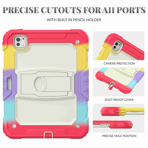For iPad Pro 11 2024 Silicone Hydric PC Tablet Case with Shoulder Strap & Holder(Camouflage Red)