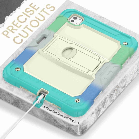For iPad Pro 11 2024 Silicone Hydric PC Tablet Case with Shoulder Strap & Holder(Camouflage Light Blue)
